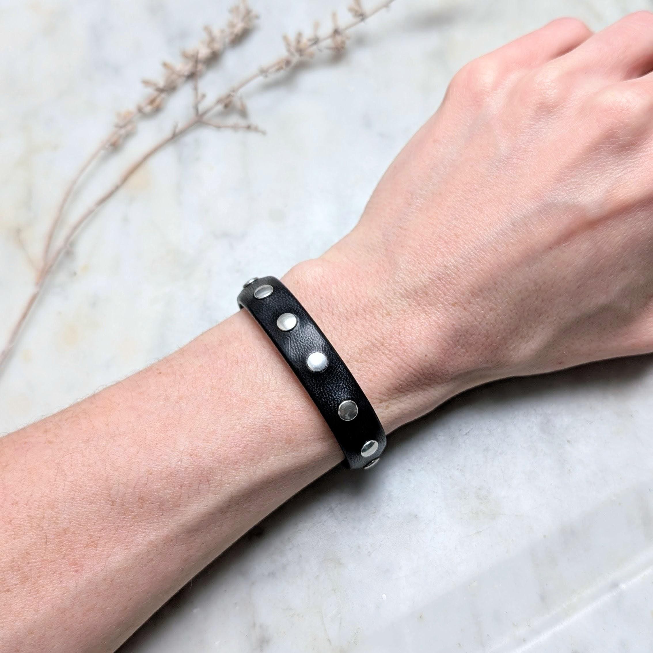 Black Studded Bracelet for Men and Women | Punk Spiked Bracelet