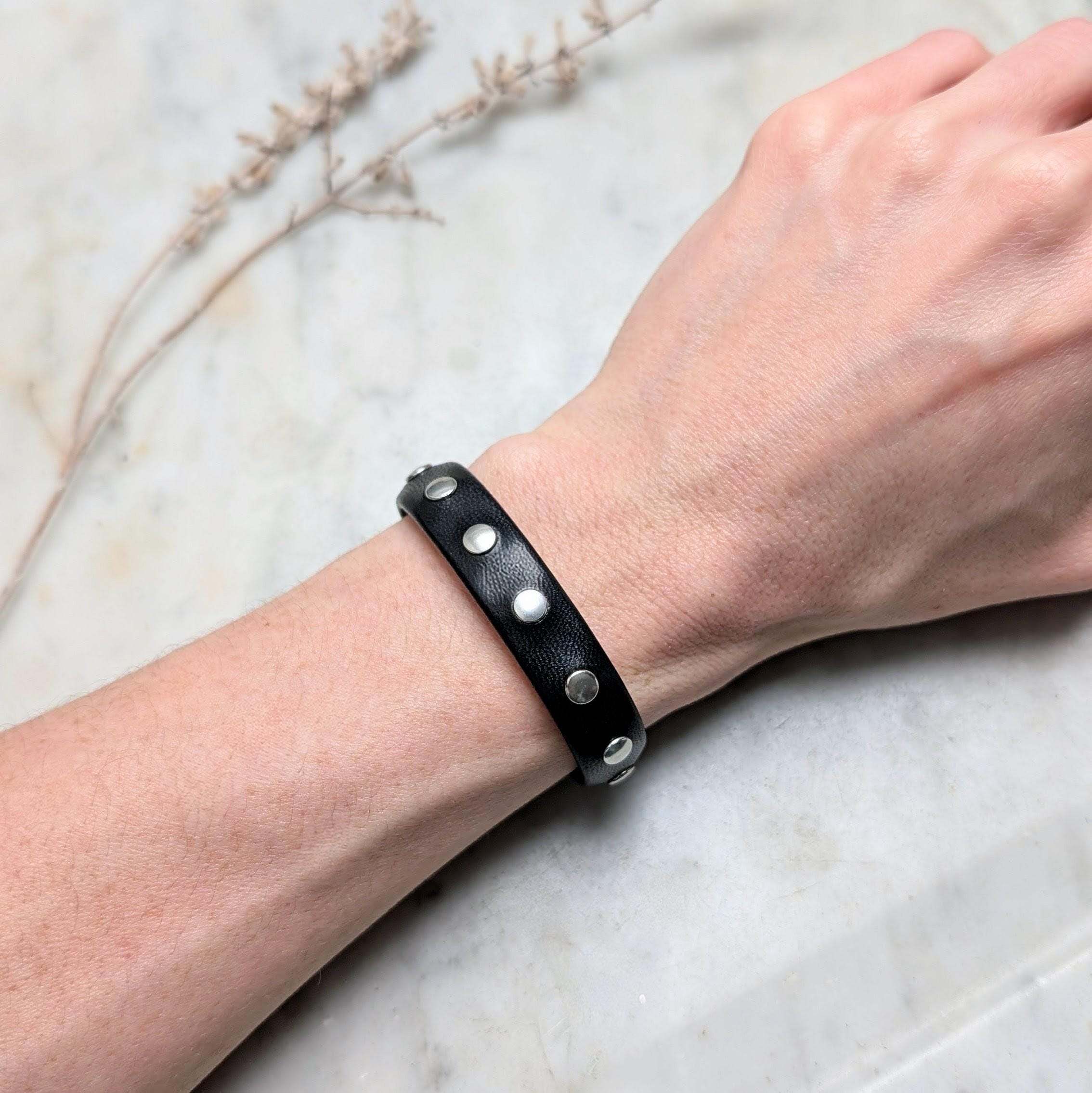 Black Studded Bracelet for Men and Women | Punk Spiked Bracelet