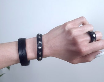 Black leather cuff bracelet for men | mens braided bracelet | boho womens leather jewelry