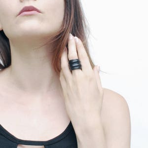 Leather rings for women and men avant garde leather jewelry black ring image 2