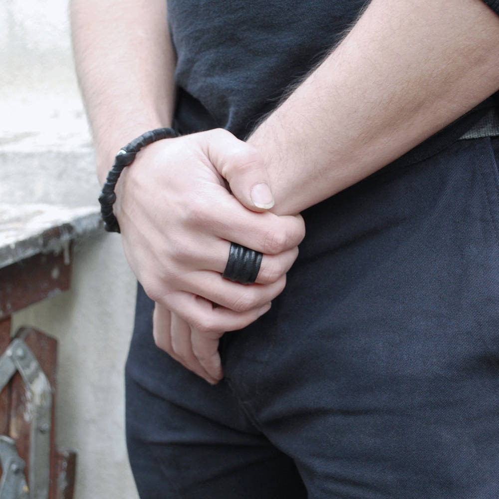 Mens leather deals rings
