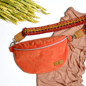 Bum bag corduroy ladies // Crossbody bag orange with wide strap interchangeable // Changeable strap // Birthday gift