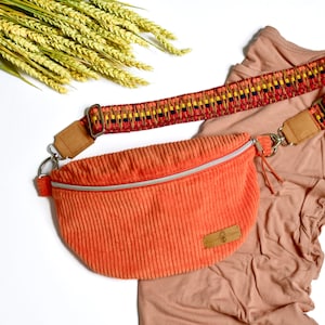 Bum bag corduroy ladies // Crossbody bag orange with wide strap interchangeable // Changeable strap // Birthday gift