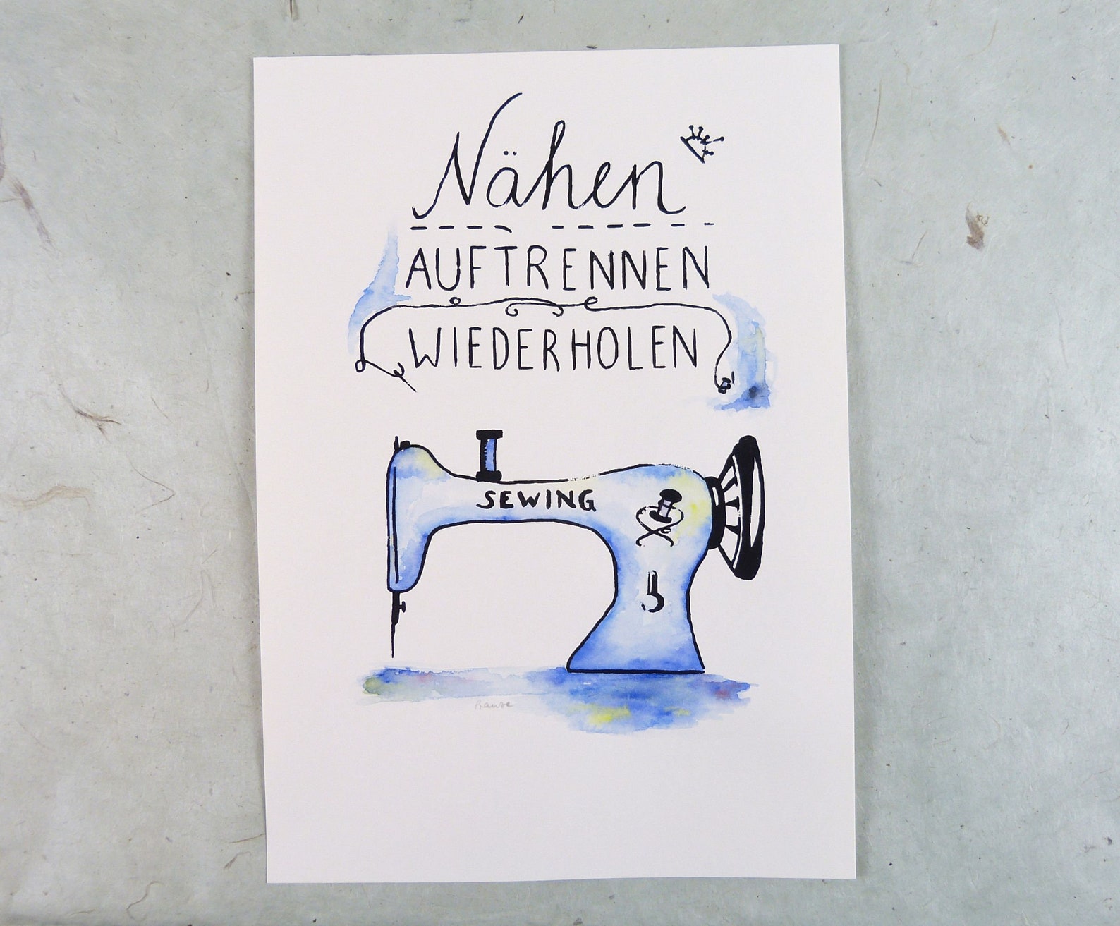 Bild mit Nähmaschine und Spruch in Handlettering Deko fürs Etsy