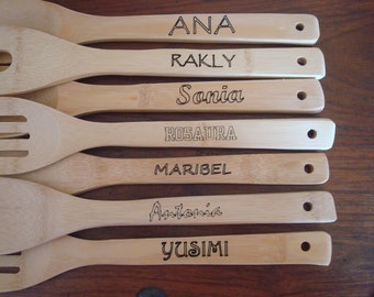 Set of 3 Personalized Kitchen Utensils, Custom Kitchen Utensils, Laser Engraved Spoon, Spatula, Serving Utensils, Kitchen Gift, Housewarming