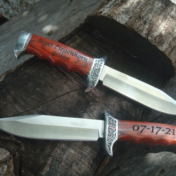 Engraved  Knife, Brown Wood - Fixed Blade, Custom Groomsmen gift Wedding gift Christmas, Knives Camping - Gift Best Man -783