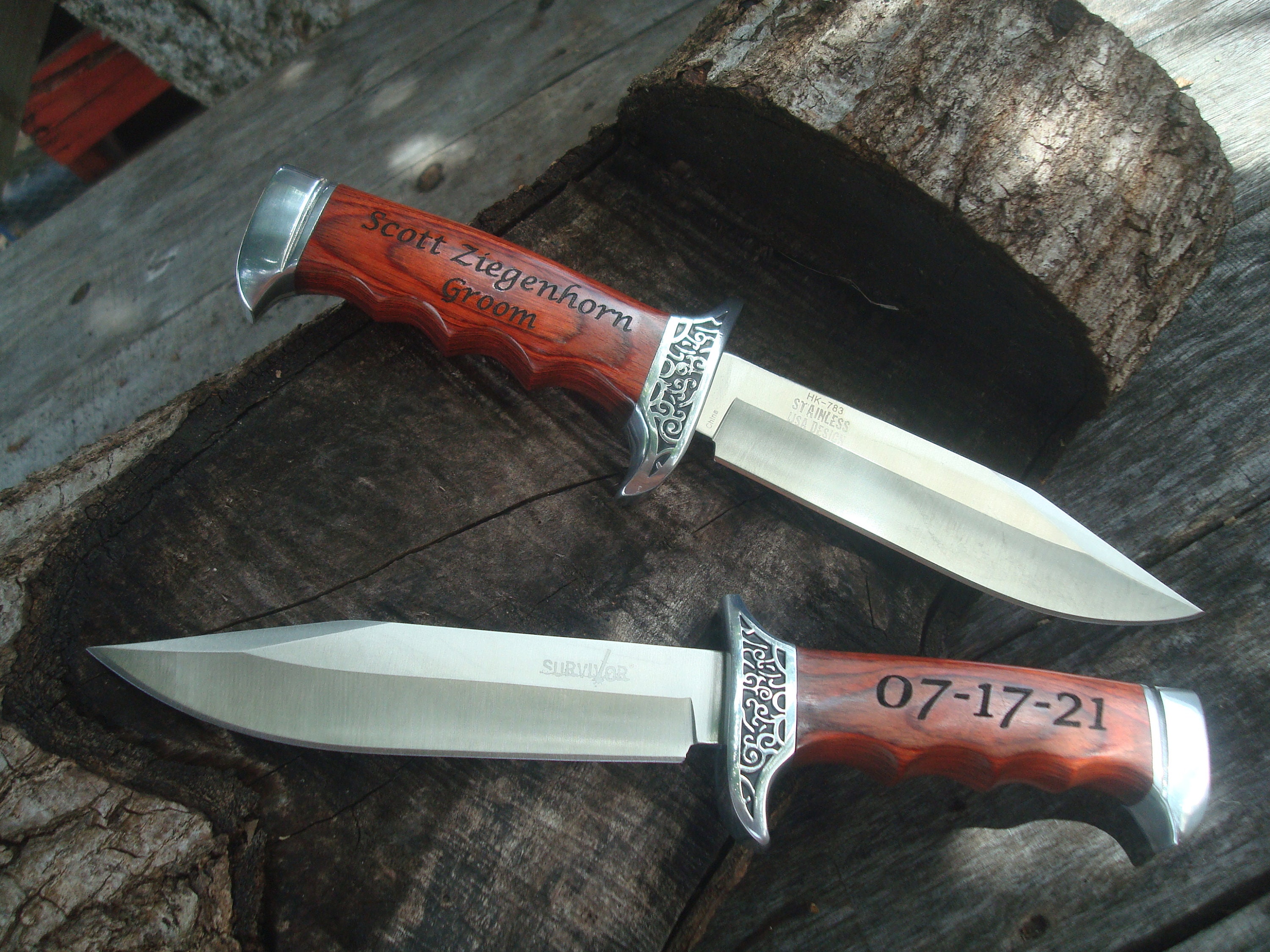 Engraved Knife Brown Wood Fixed Blade Custom Groomsmen Etsy