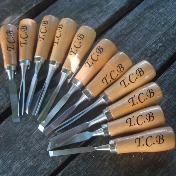 Personalized 11  PCS Wood Working Tool Carving Chisels,  Tools For Lathe Wood Cut Working, Heat treated high carbon steel, BONUS Custom Bag