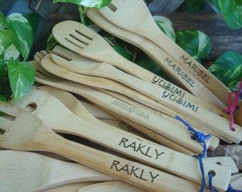 3 Personalized Spatulas, Custom Engraved  12" Bamboo Wooden Spatula. Bamboo Wood Utensil, Utensils, Kitchen Utensils, Utensil Engraved Gifts