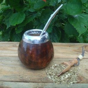 Juego de calabazas tradicionales de Yerba Mate: calabaza mate de madera  dura hecha a mano + paja de bombilla de acero inoxidable.