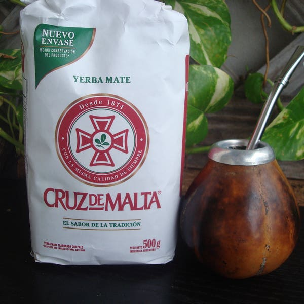 Cruz de Malta 1/2 Kilo Yerba Mate 500gr (1.10 livres) + Mate Calabaza + Bombilla Argentina, Mate Argentina, Mate Gourd, Yerba Straw