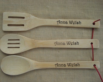 3  Personalized Wooden Spoon - Spatula Farmhouse Kitchen Rustic Decor Newly Wed, Utensil Engraved Gifts, Custom gift, Mother's Day, Bamboo