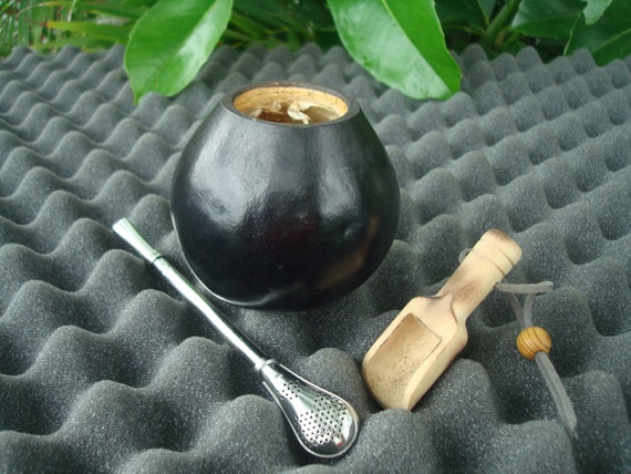 Mate Gourd Straw Bombilla Yerba Mate Spoon Spoon Wood, Black Mate, Mate  Argentino, Cup Gourd, Mate Uruguayo Color Black 3 X 3 1/2 