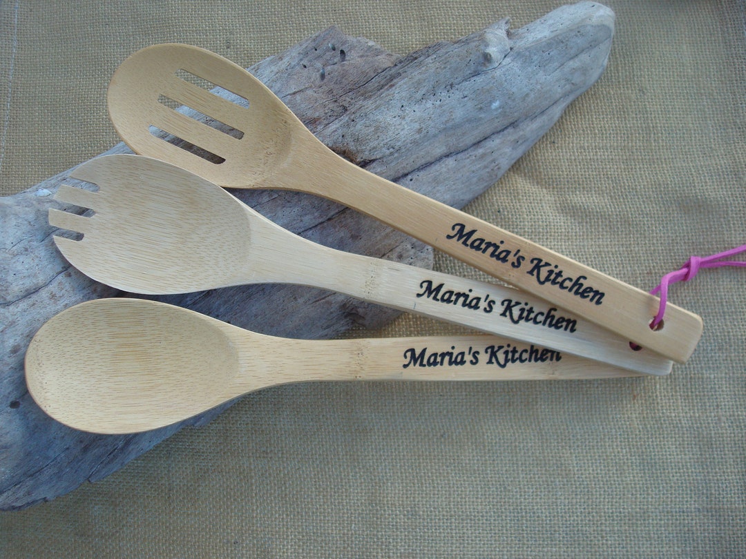 3 Personalized Spatulas, Custom Engraved 12 Bamboo Wooden Spatula