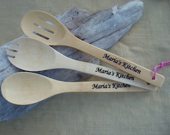 3 Personalized Spatulas, Custom Engraved  12" Bamboo Wooden Spatula. Bamboo Wood Utensil, Utensils, Kitchen Utensils, Utensil Engraved Gifts