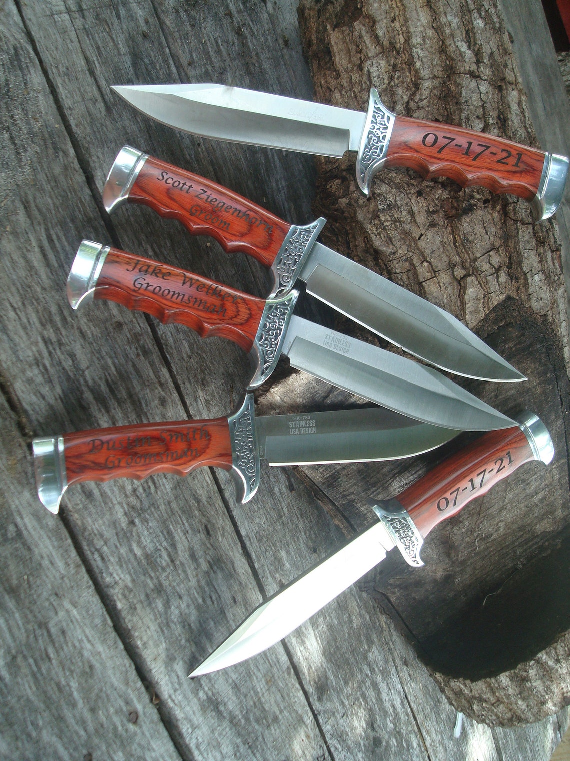 Engraved Knife Brown Wood Fixed Blade Custom Groomsmen Etsy