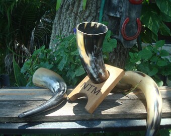 16 oz Viking Drinking Horn with stand Standard Style Base, Light Medieval Inspired BPA Free Drinking Horn 
