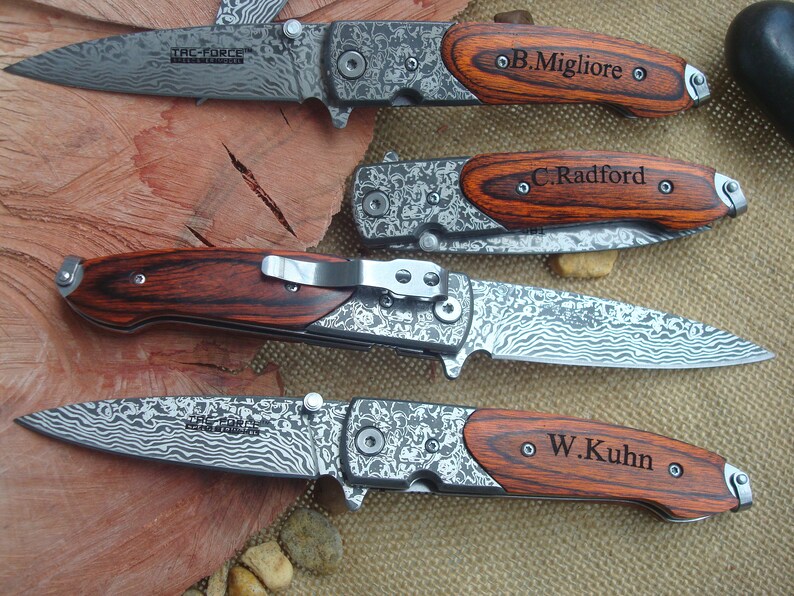 Personalized Knife Damascus ETCHING Blade Engraved Pocket Etsy