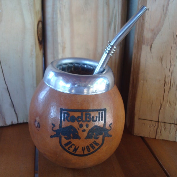 USA MLS  Soccer - Mate Argentino -  Logo New York Red Bulls - Football USA -  - Gourd Engraved Logo + Straw - Personalized Mate
