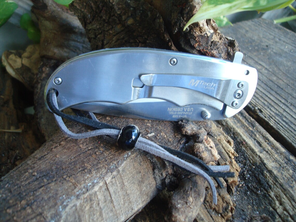 Set 2 Collectible Pocket Knives Leather Cord Wooden Etsy