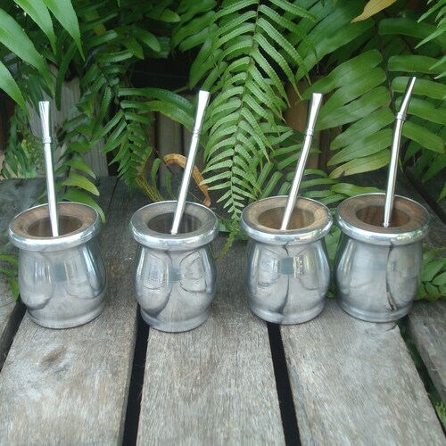 Argentina Mate - Wood-Aluminum Cup +  Straw- Bombilla + Cup- Wood Palo Santo - Argentine Mate, Original Argentinian, Madera de Palo Santo