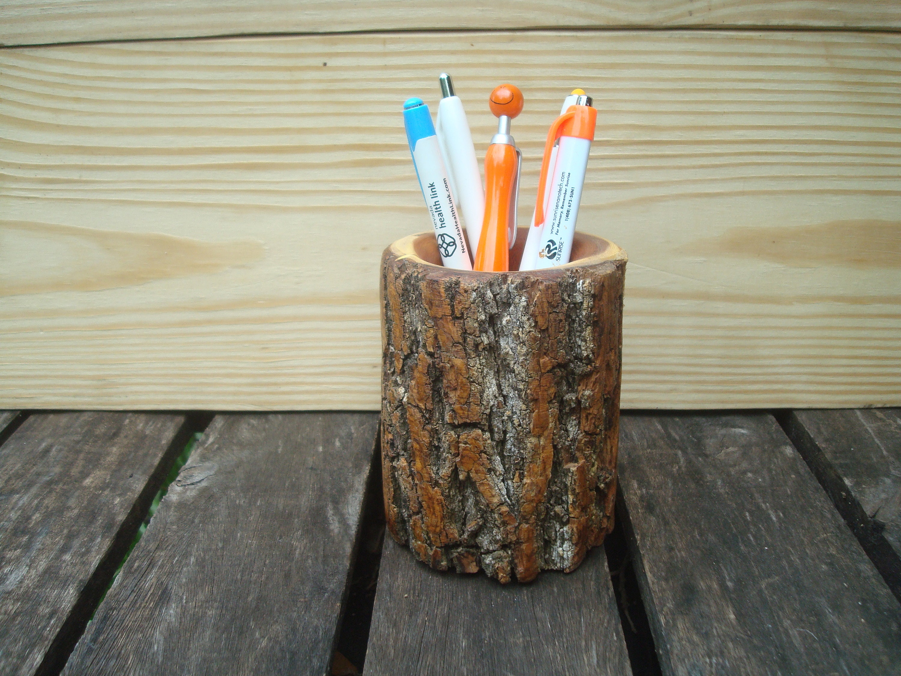 Wooden Pencil Cups with Picture Frames & Card Holder Desk