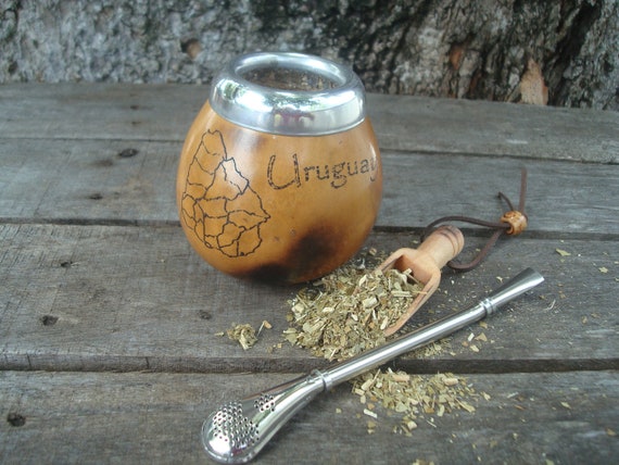 Mate Argentino Mate Cup Gourd + Straw Bombilla, Engraving, Pava, Yerba Mate