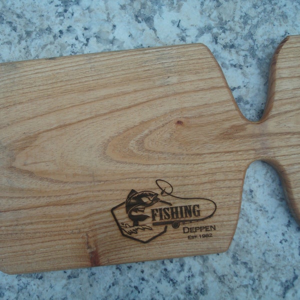 Cutting  Board Personalized- shape of a fish- Serving Board with Handle Monogrammed Personalized Cheese Board Engagement Gift