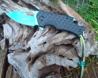 Collectible Pocket Knife, Leather Cord, for hanging, Gift Dad, Color Green ,Beer Opener,  Gift Dad, BOTTLE OPENER 882