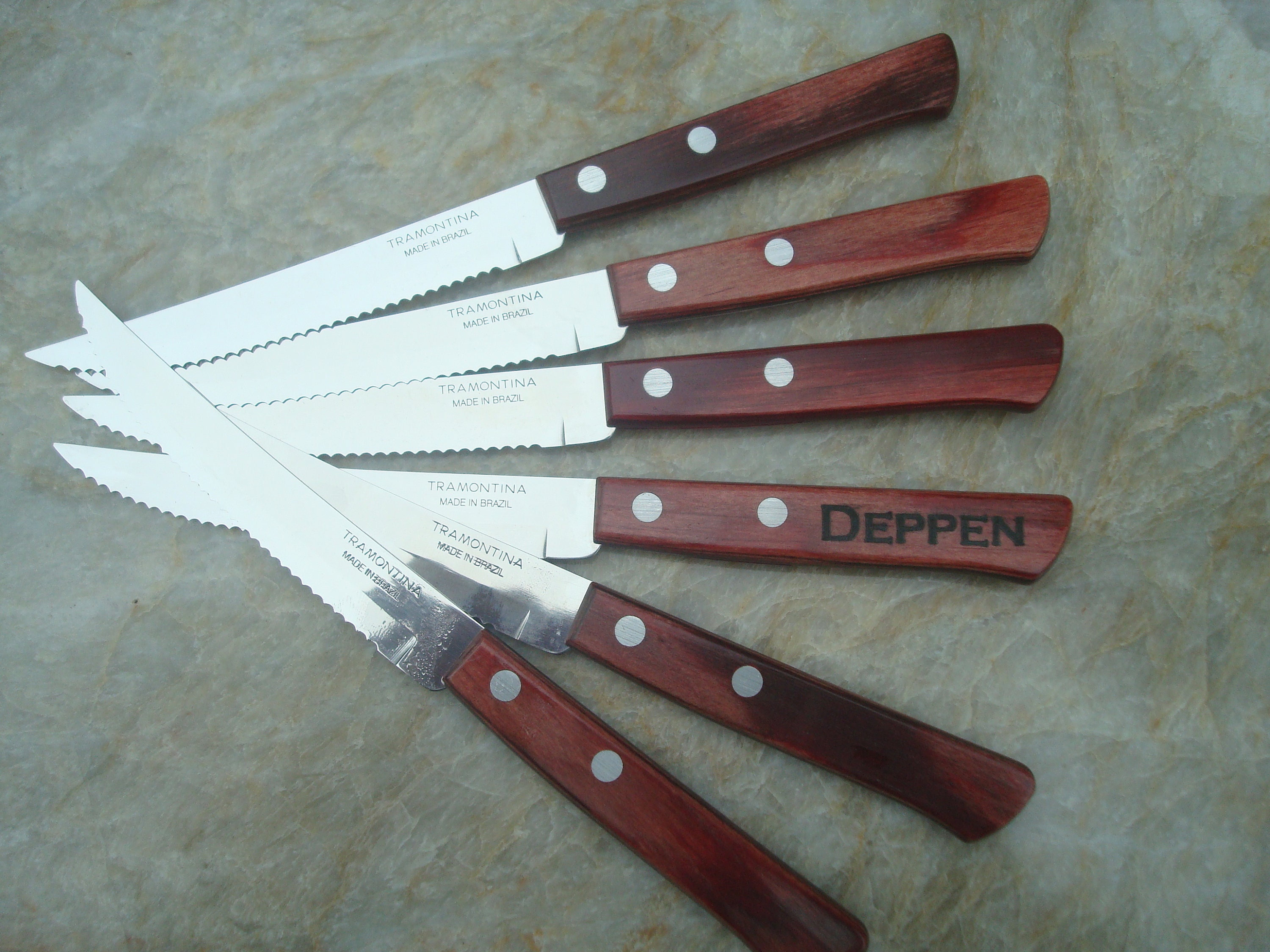 Personalized Tramontina Knives Set Knife and Forks Stainless Steel,  Rosewood Handle 8 1/5 X 1 