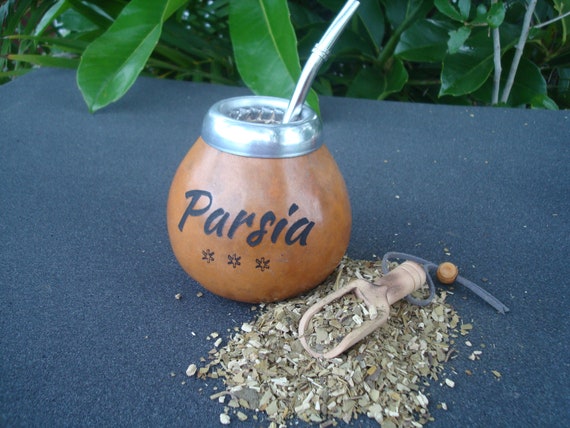 Personalized ARGENTINA MATE, GOURD, YERBA MATE, WITH STRAW, BOMBILLA