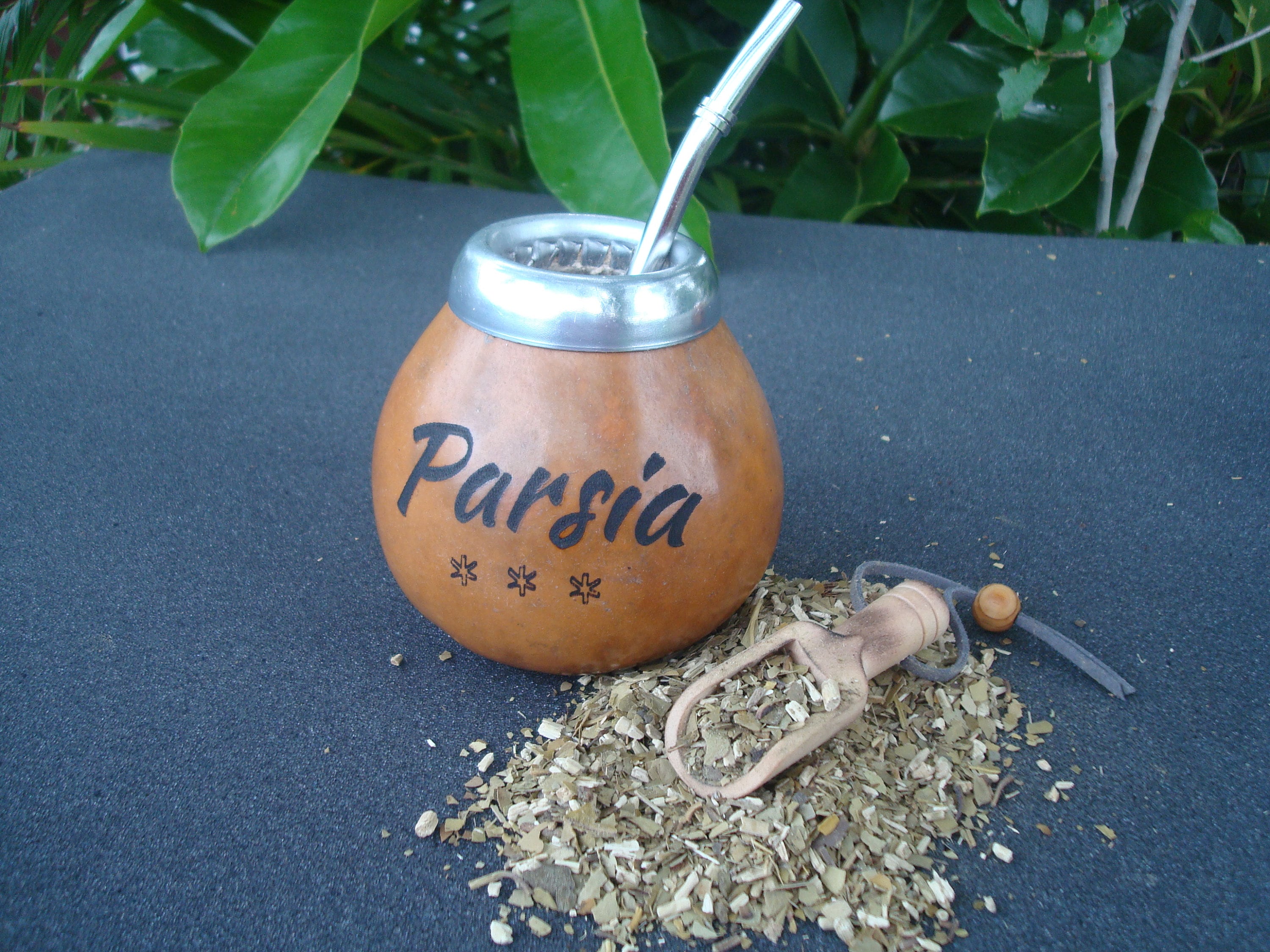 Leather & Calebasse Mate Gourd + Personalized Straw