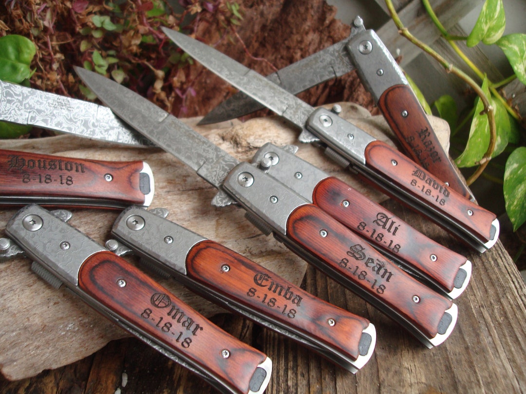 Personalized Pocket Knife Wood Handle Folding Knives Gift for Him