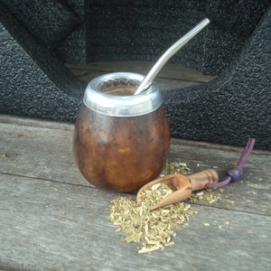 Mate Calabaza - Gourd +   Straw Bombilla, BONUS  Spoon Yerba Mate - shading Mate, Mate Argentino, Uruguayan, Cup Gourd, Ferrule with flowers