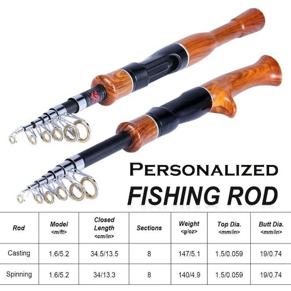 Personalized Fishing Rod Your Text Telescopic 1.6M Cork Handle Spinning  Casting Carbon Fiber Pesca Tool Christmas Present, 