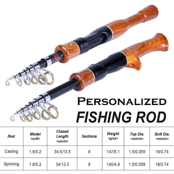 Personalized Fishing Rod - Your Text  Telescopic 1.6M Cork Handle Spinning Casting Carbon Fiber Pesca Tool Christmas Present,