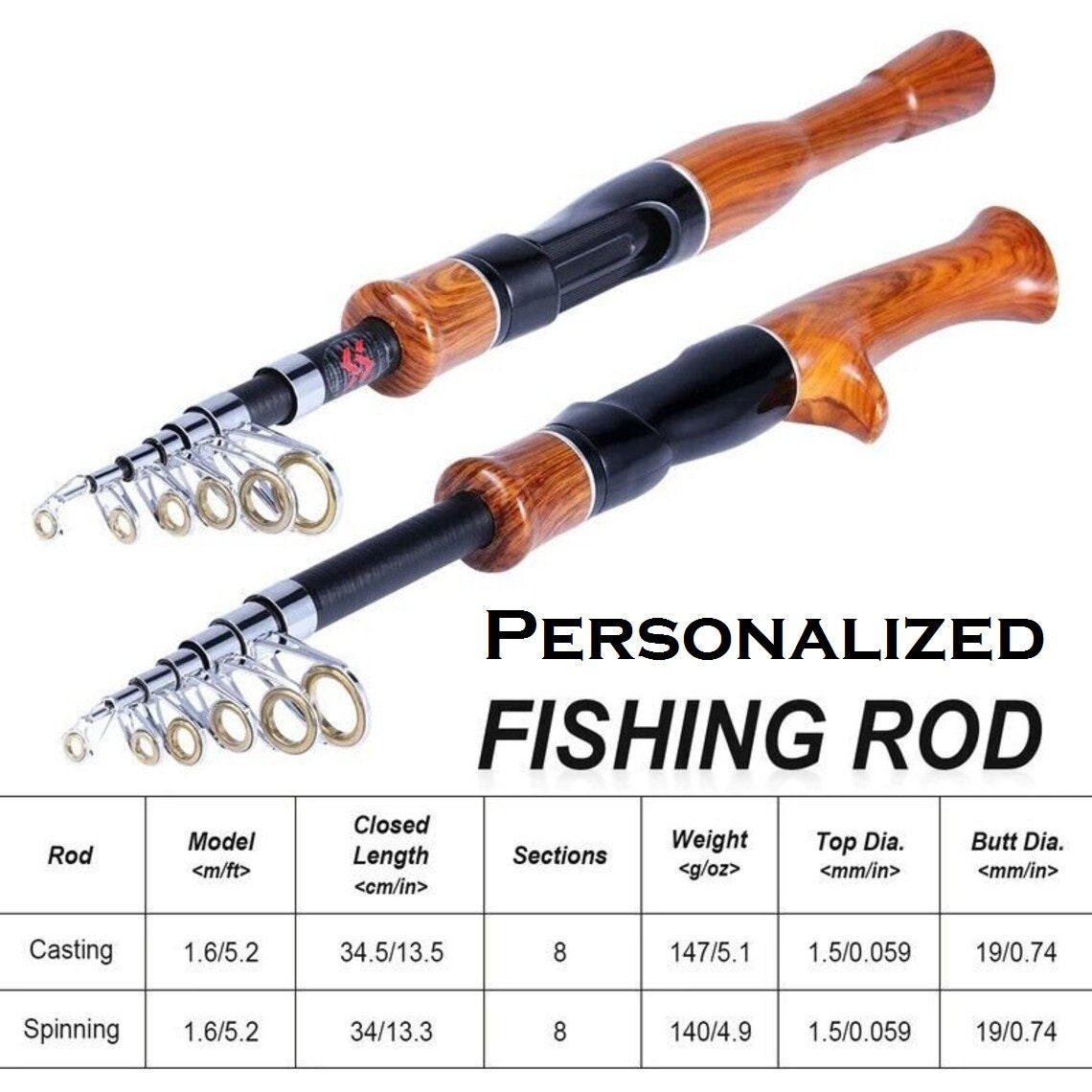Personalized Fishing Rod Your Text Telescopic 1.6M Cork Handle