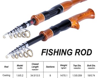 Personalized Fishing Rod Telescopic 1.6M Cork Handle Spinning Casting  Carbon Fiber Pesca Tool
