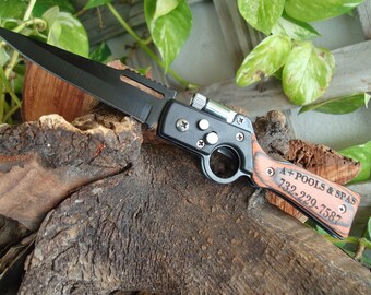 Personalized knife, Gun Knife with LED, pocket knife, engraved knife, folding knife, gift for him, groomsmen gifts, groomsmen knives, 047