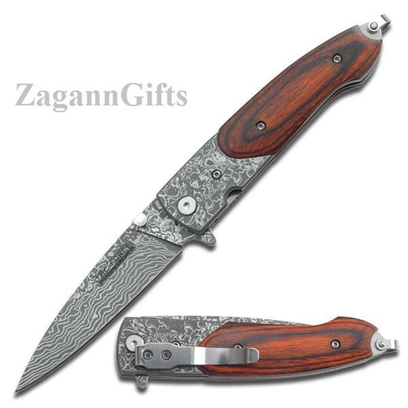 Personalized Knife Damascus ETCHING Blade Engraved Pocket Etsy