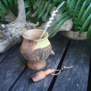 Rustic, Natural Wood Mate, Mate de Madera Algarrobo, Wooden Yerba Mate, Cup- Straw - Spoon Handmade in Argentina, Mate Argentinian