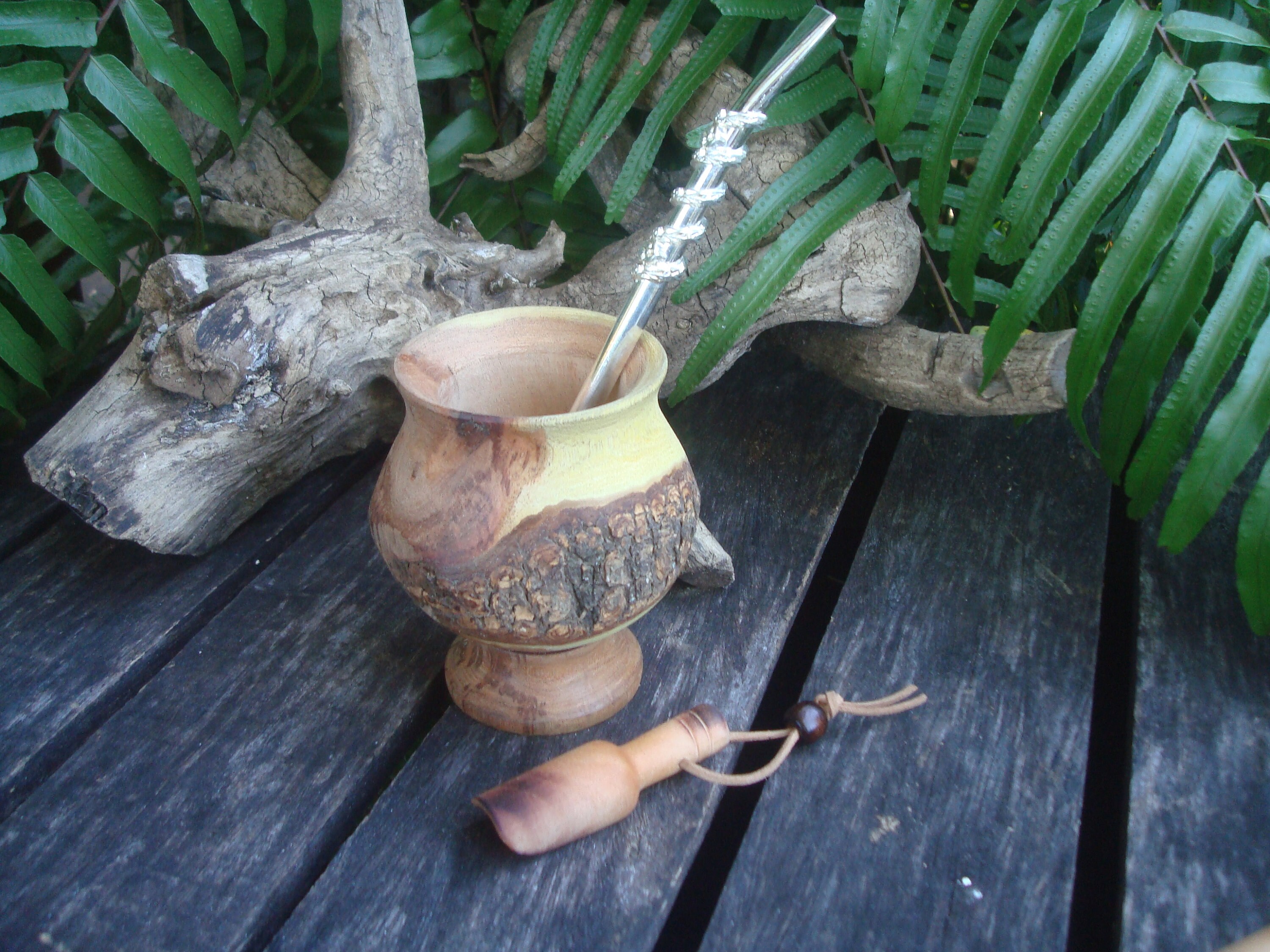Rustic, Natural Wood Mate, Mate de Madera Algarrobo, Wooden Yerba Mate,  Cup- Straw - Spoon Handmade in Argentina, Mate Argentinian