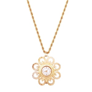 Mid Century Floral Watch Pendant Necklace By Caravelle, 1960s