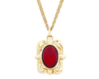 Ruby Red Lucite Cabochon Pendentif Collier, années 1990