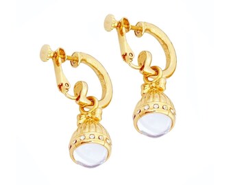 Boucles d’oreilles en or avec charmes cabochon en verre par Joan Rivers, années 1990