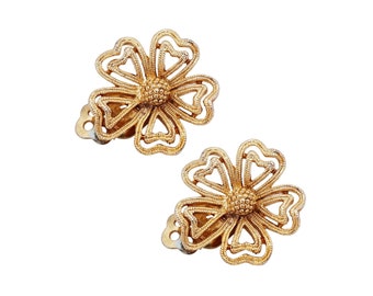 Textured Gold Openwork Flower Earrings By Lisner, 1950s