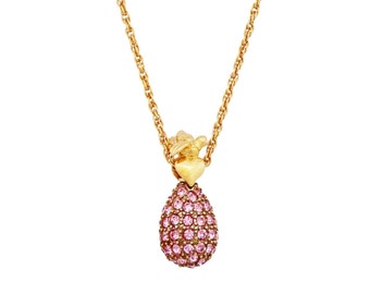 Pink Rhinestone Pavé Egg Pendant Necklace By Joan Rivers, 1990s