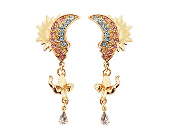 Whimsical Sun, Rainbow and Cherub Dangle Earrings By Kirks Folly, 1980s