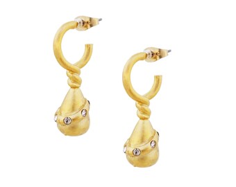 Boucles d’oreilles en forme de larme en or mat avec accents de cristal, années 1980