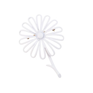 White Enamel Openwork Flower Figural Brooch By Monet, 1960s